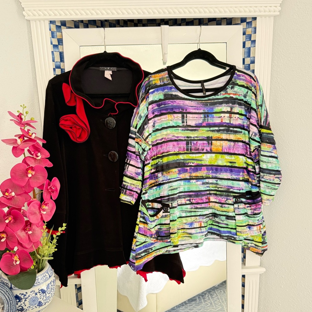 Dressy Red & Black / Purple Green Tunic BUNDLE